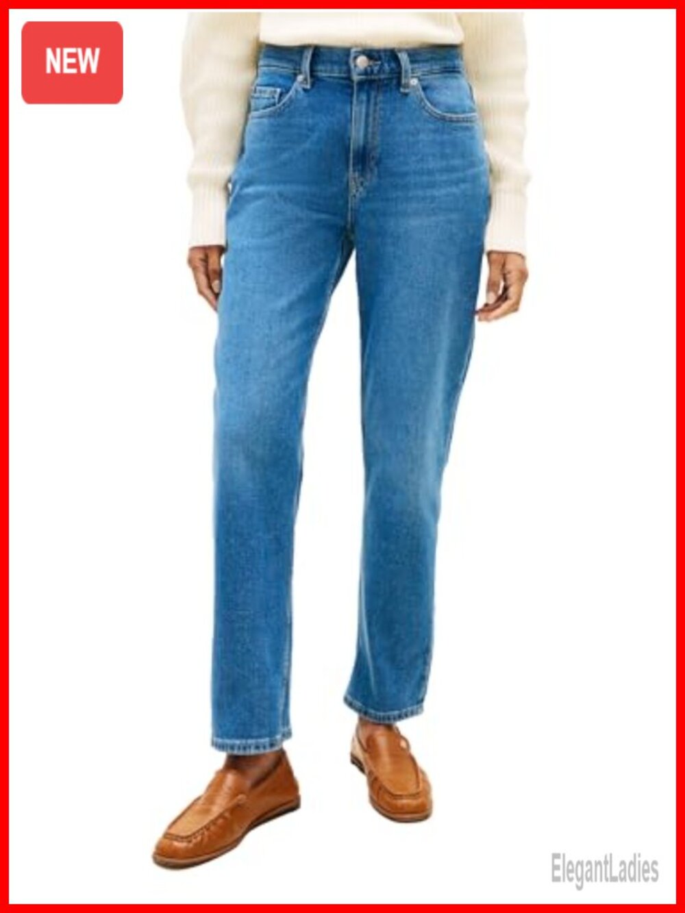 Mid Rise Classic Straight Jeans with Stretch Cotton Blend